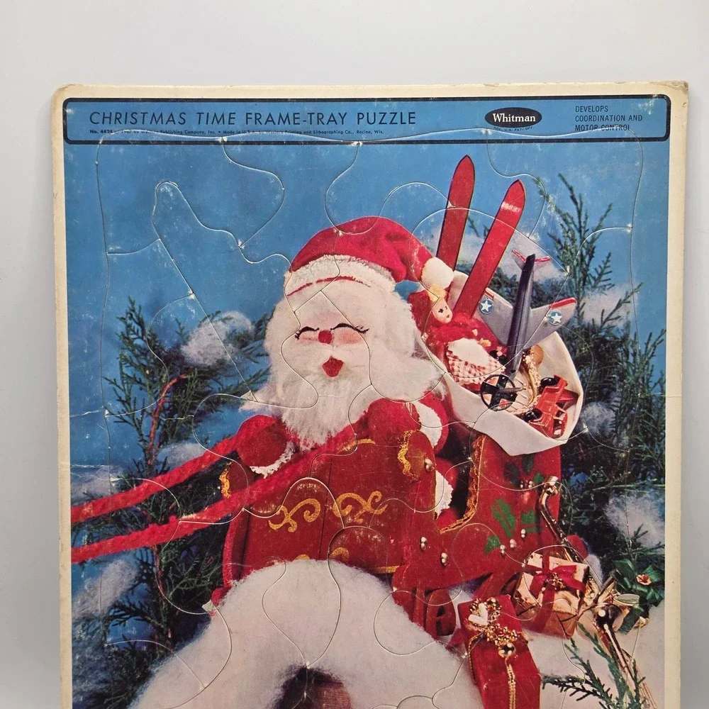 Whitman‎ Christmas Frame Tray Puzzle Kids Red Santa Sleigh Vintage Retro Holiday